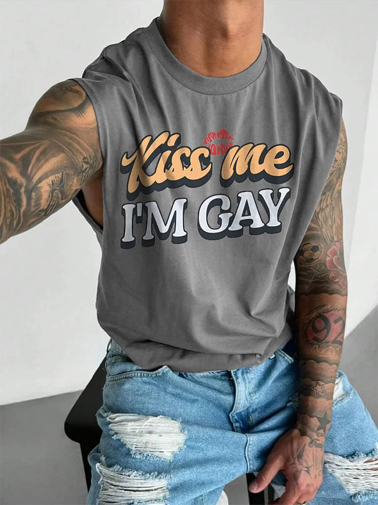 Men's Kiss Me I'm Gay Print Wide Shoulder Vest