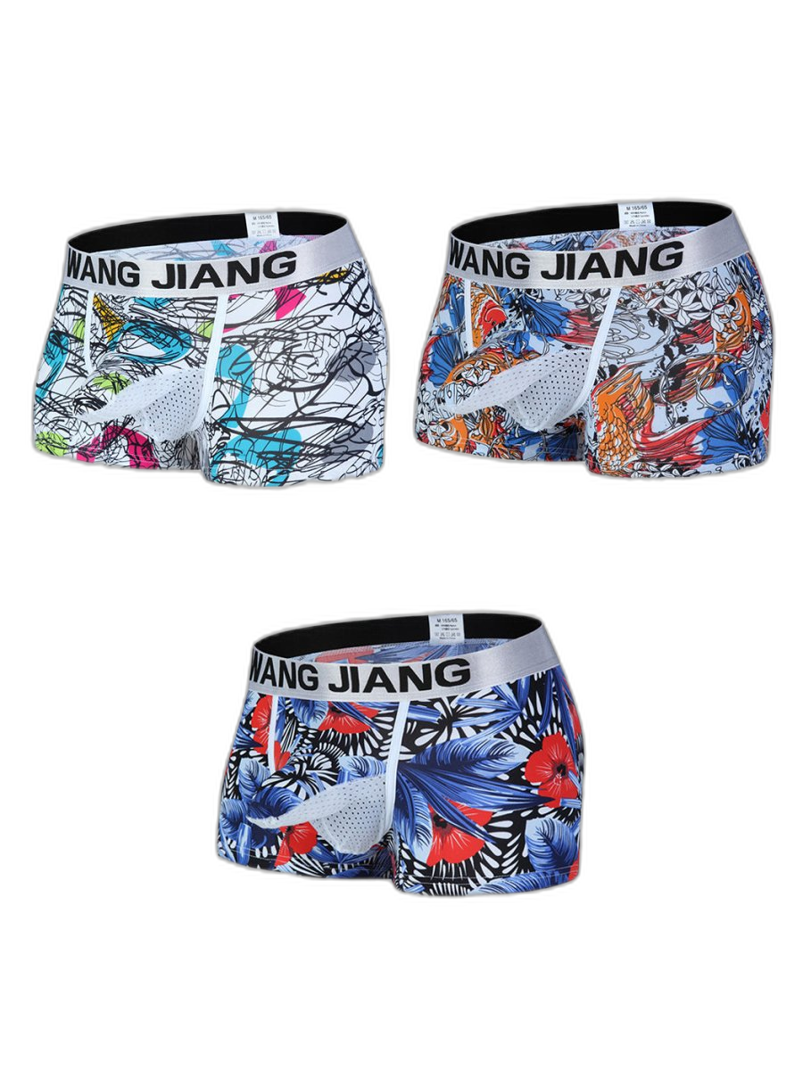 3 Pack Men's Ice Silk Trunks with Separated Pouch Design