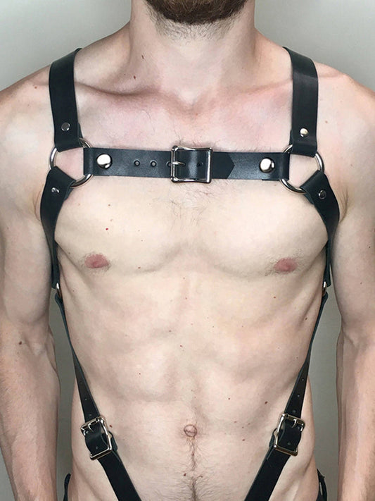 Men's Leather Harness Wearing Suit Adjustable Chest Harness