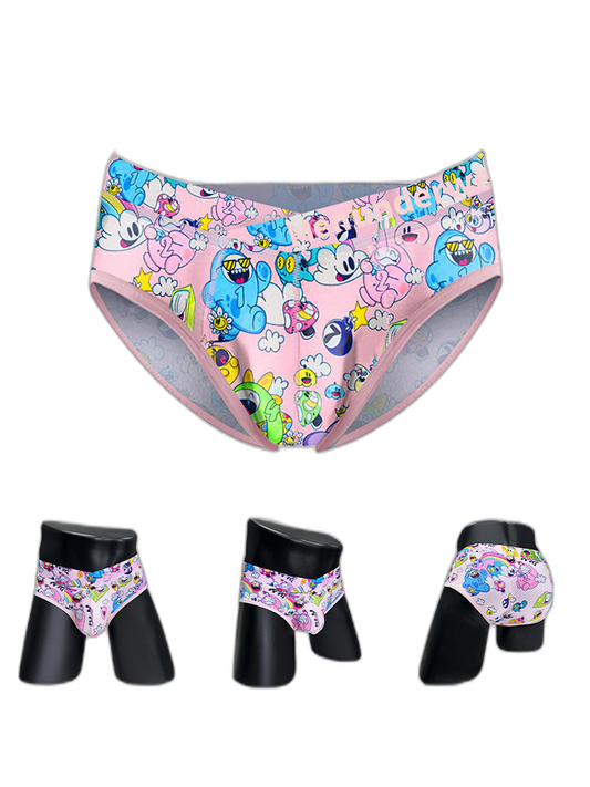 2 Pack Men's Playful Cartoon No-Tag Comfortable and Breathable Briefs