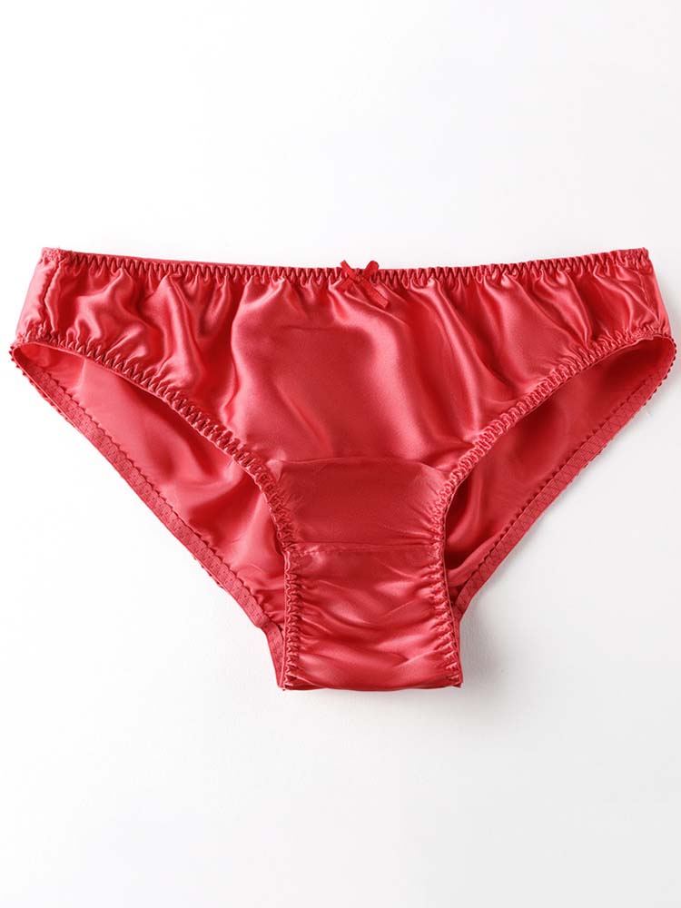 Simple Small Bow Mulberry Silk Solid Color Briefs