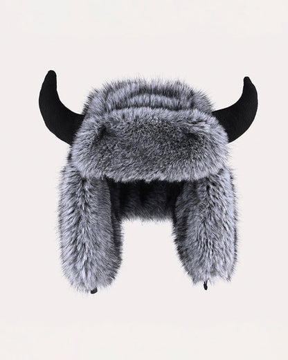 Horn Faux Mink Fur Trapper Hat