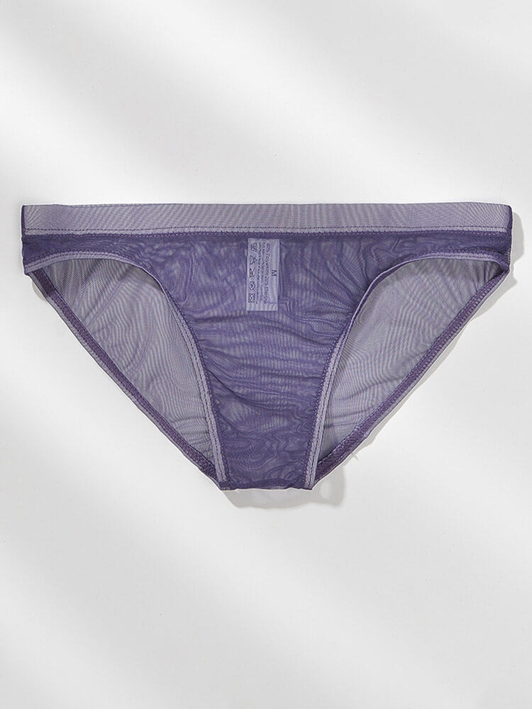 Men's Sexy Sheer Mesh Solid-Color Briefs