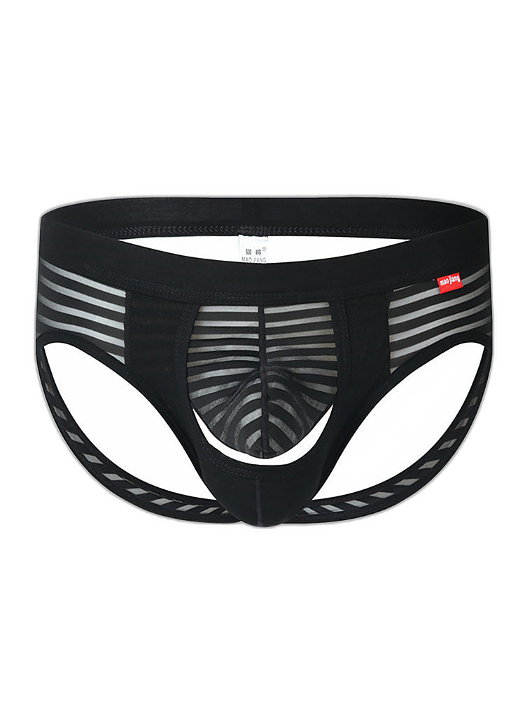 Men’s Sexy Striped Hollow Jockstrap With Separate Pouch