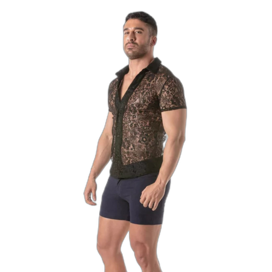 TOF Paris Lace Short Sleeve Shirt Black