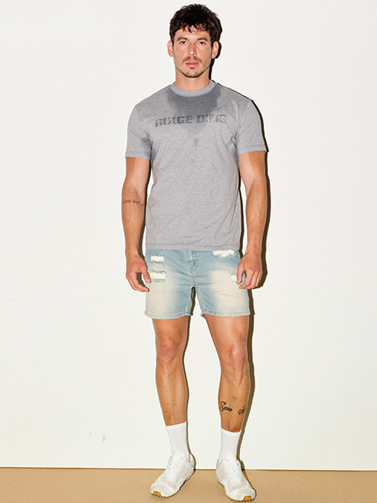 Men's Sweat-Mark Print Gray Sports T-shirt