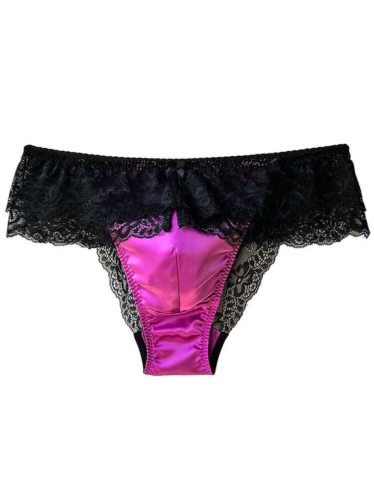 Men's Sexy Low-Rise Slightly Sheer Lace Silk Briefs