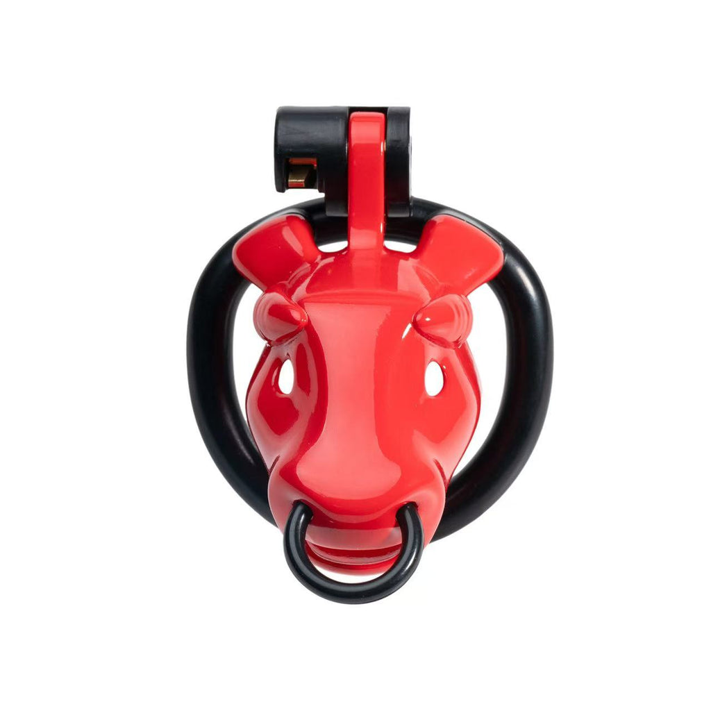 Red Bull Head Male Chastity Cage | Detachable Nose Ring & Leash-Compatible BDSM Device