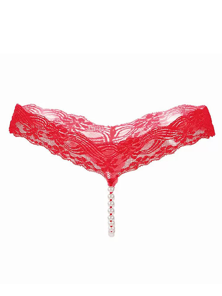 Men's Sexy No-Removal Pearl Massage Sheer Lace Thong