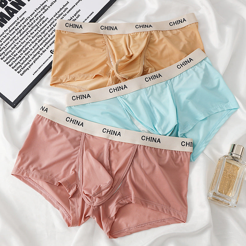 3 Pack Men's Ice Silk Bare-Sensation Breathable Lightweight Separating Trunks