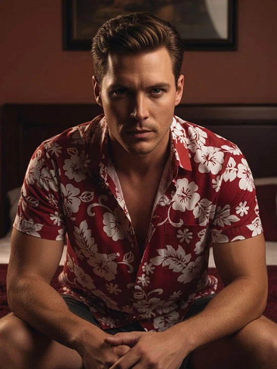 Men's Fashion Floral Print Short-Sleeve Shirt