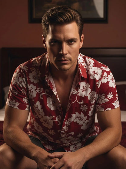 Men's Fashion Floral Print Short-Sleeve Shirt