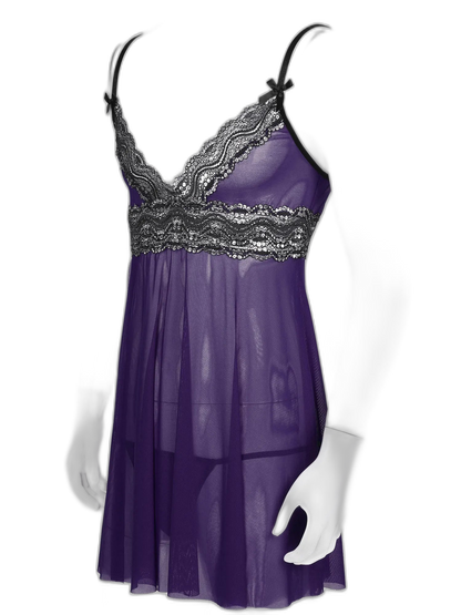 Mesh Floral Lace Sissy Mini Nightgown Set