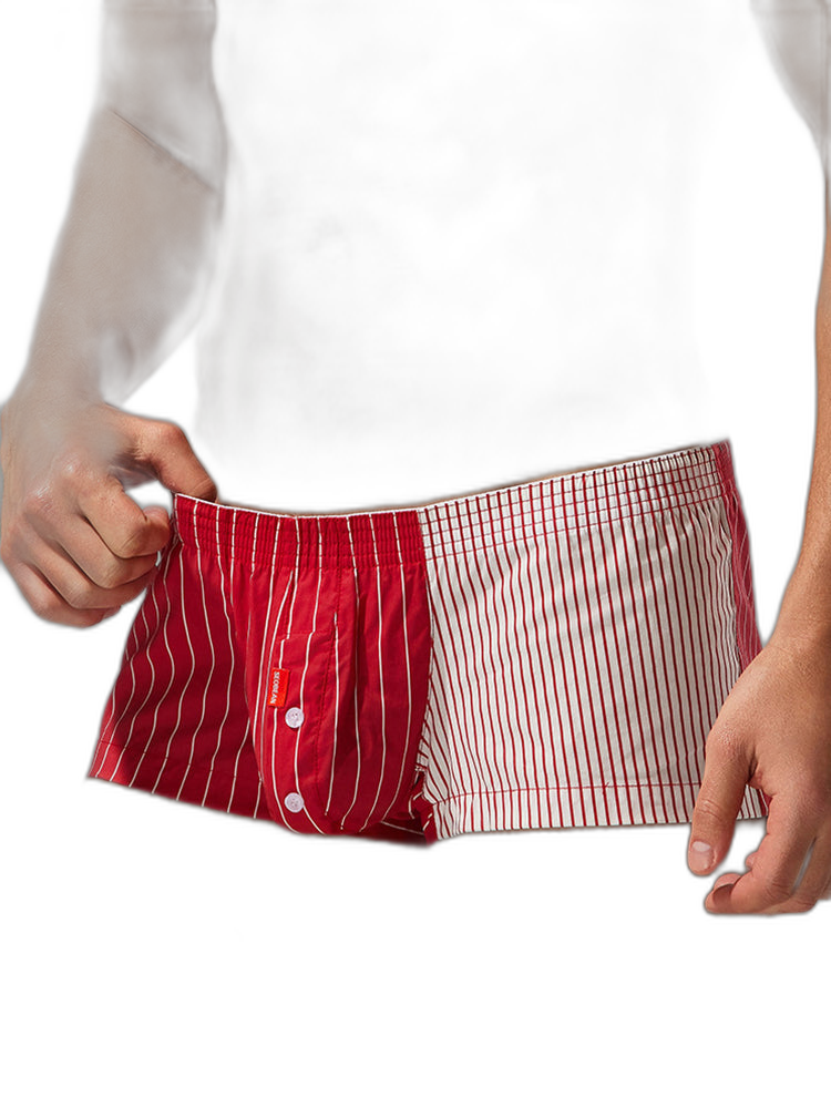 2 Pack Men's Fashionable Cotton Lounge Shorts with Stripe Patchwork
