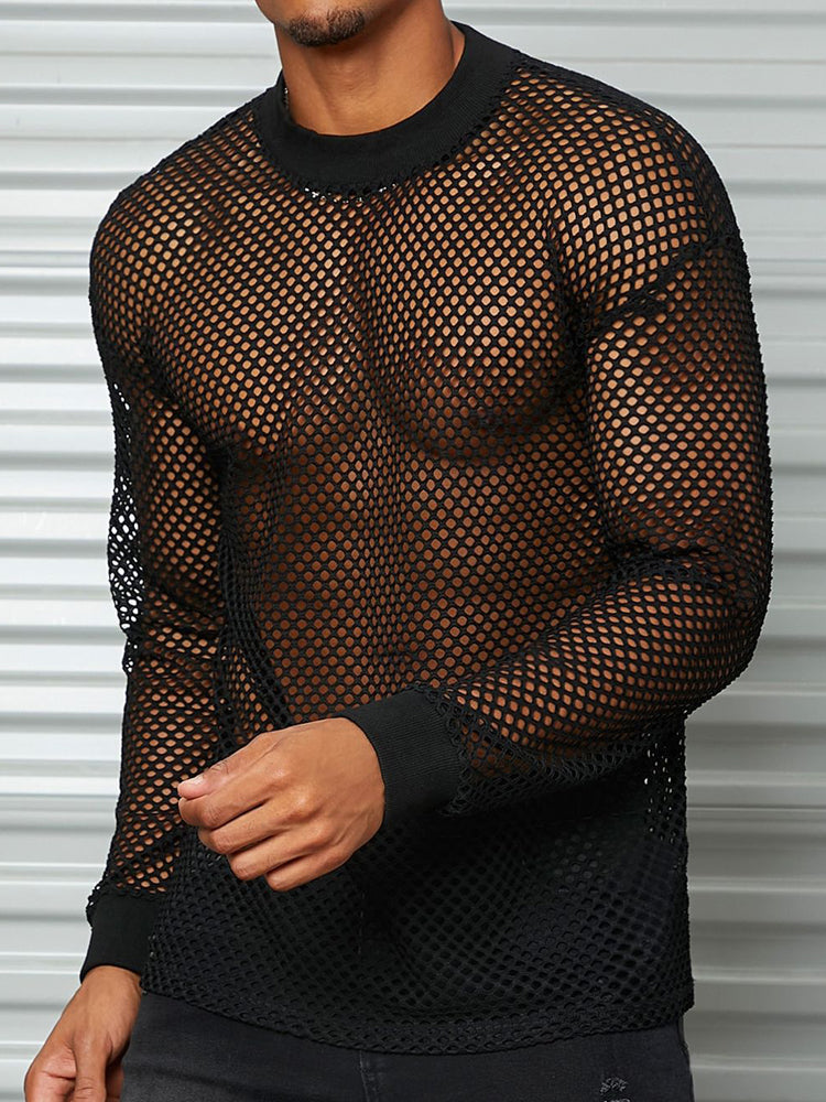 Men's Floral Embroidery See Through Long Sleeve Shirt