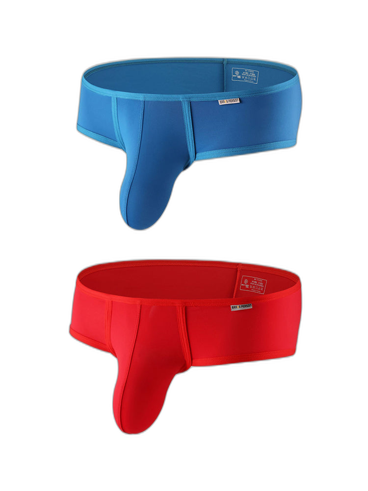2 Pack Men's Low-Rise Contoured Pouch Stretch Fit Sporty Cut Trunks