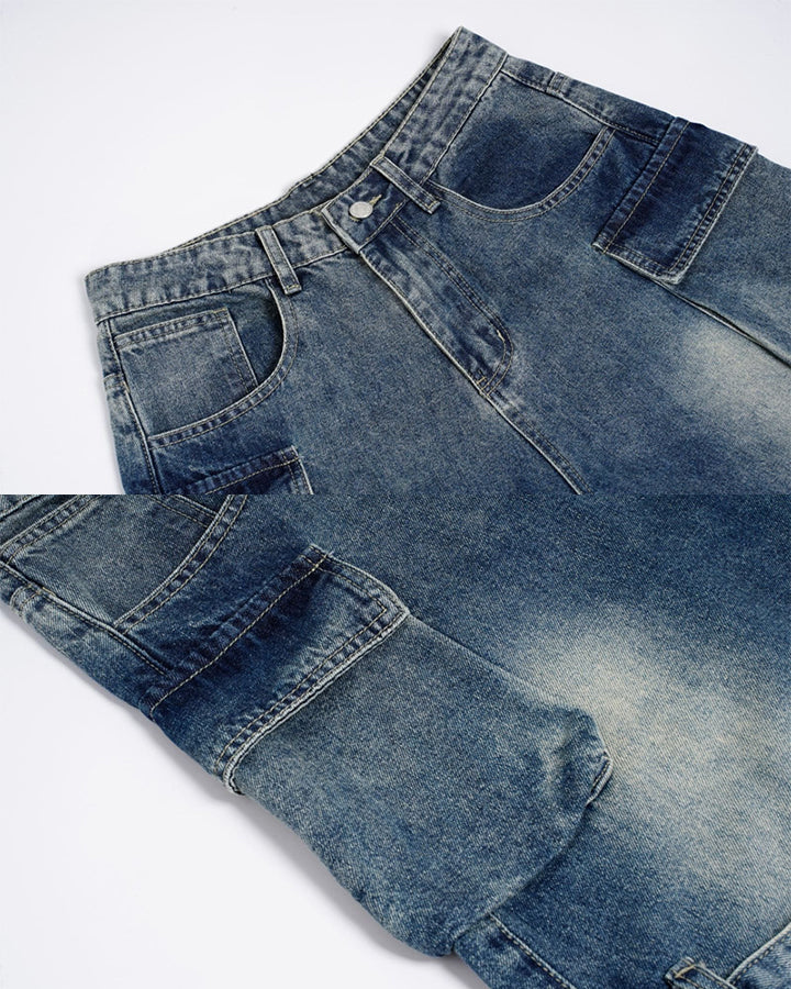 KIIKIO Utility Strappy Cargo Wide Denim Pants