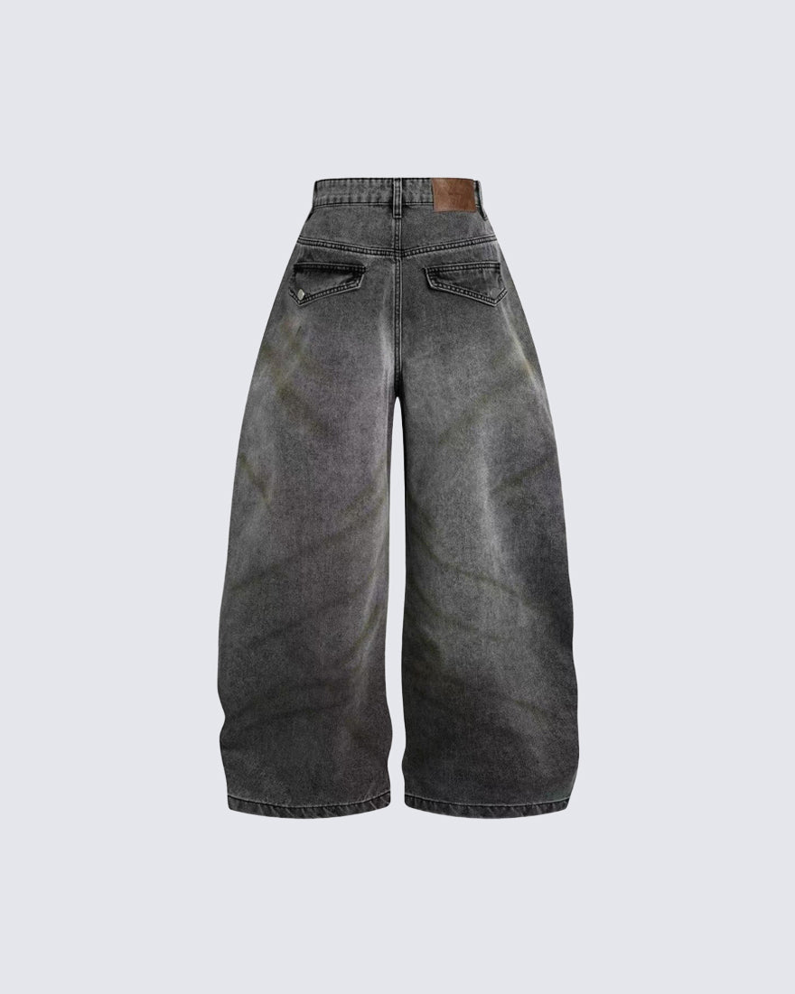 Grunge New Washed Distressed Wide Denim Pants