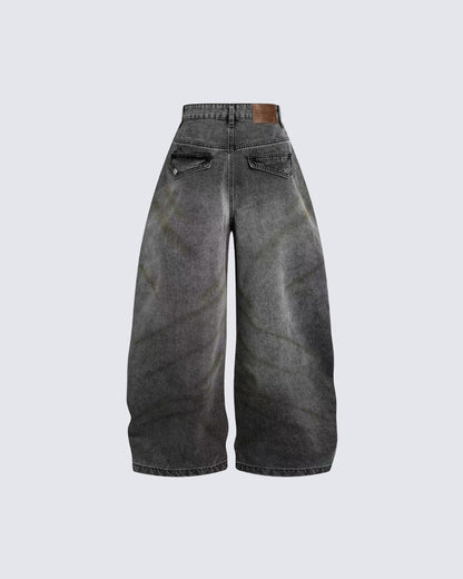 Grunge New Washed Distressed Wide Denim Pants