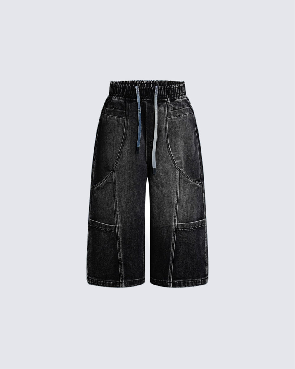 High Street Drawstring New Panel Cropped Denim Pants