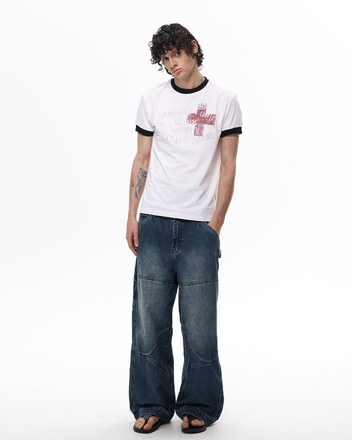 KIIKIO Vintage Contrast-Trim Graphic Tee