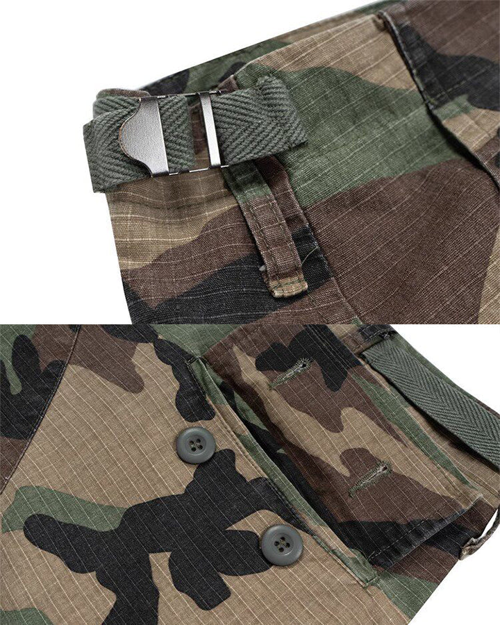 KIIKIO Utility Camo Cargo Pocket Wide Knee Shorts