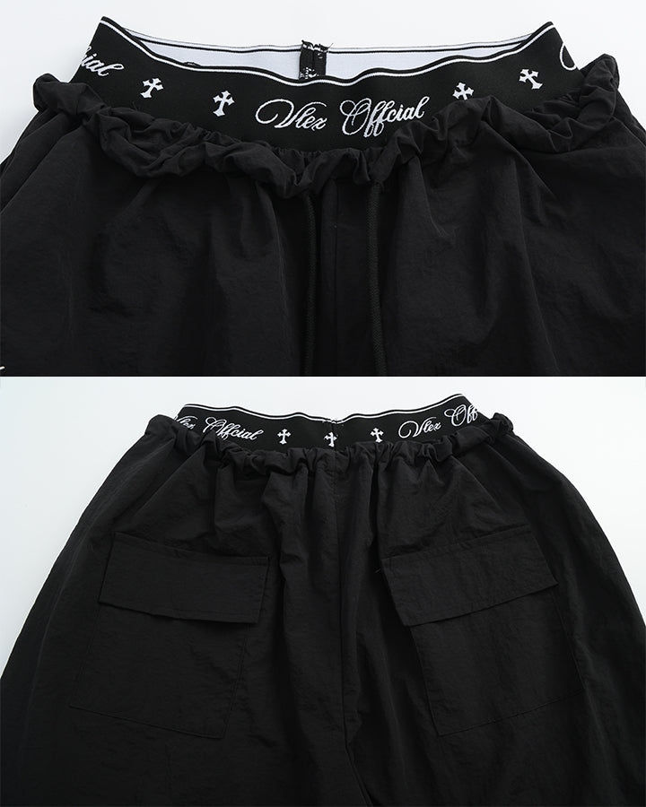 KIIKIO Retro Cross-Waistband Parachute Pants