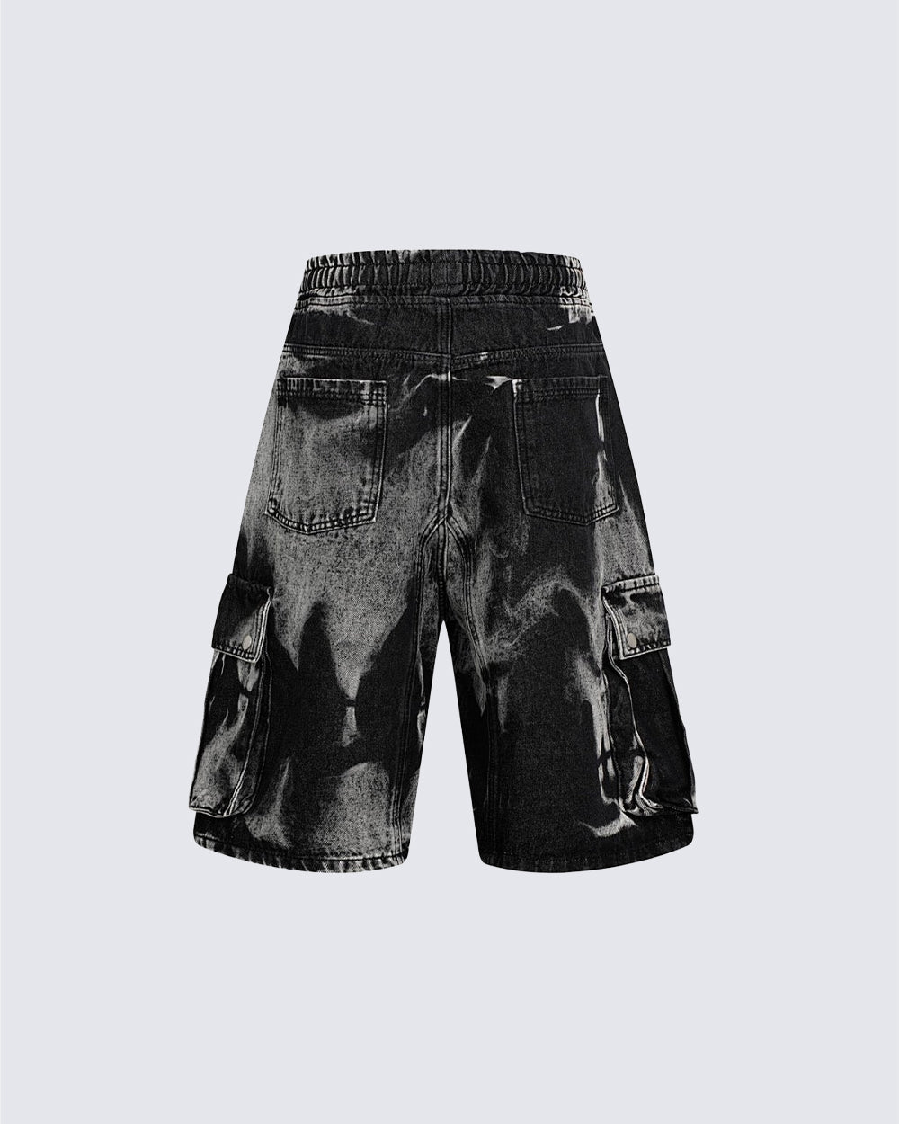 KIIKIO Utility Dark-Wash Drawstring Cargo Wide Denim Shorts