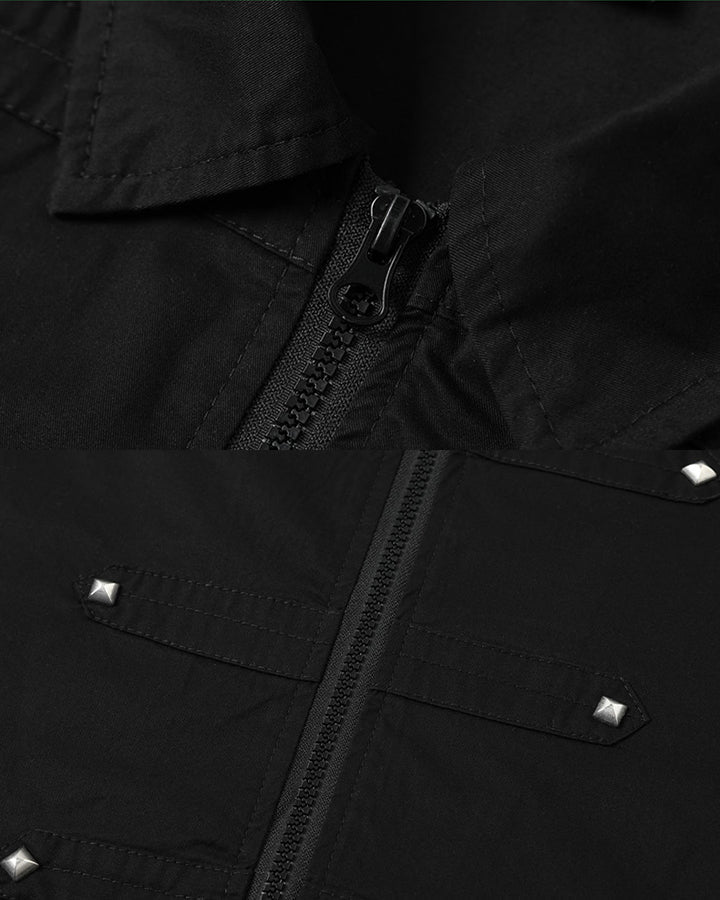 New Dark Gothic Rivet Zip Short Sleeve Shirt
