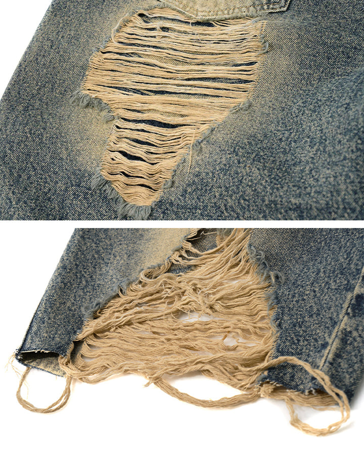 KIIKIO Vintage Layered Distressed Denim Shorts