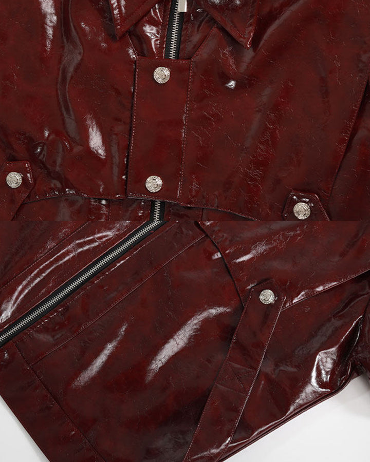 KIIKIO Gothic Glossy PU Cropped Zipper Shirt