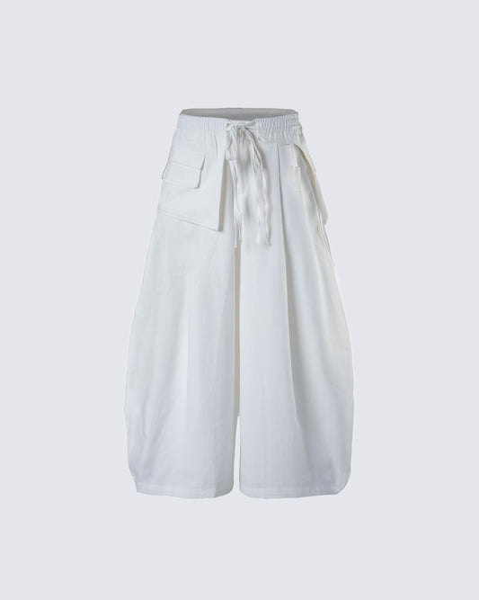 Detachable Back-Flap Wide-Leg Cargo Pants