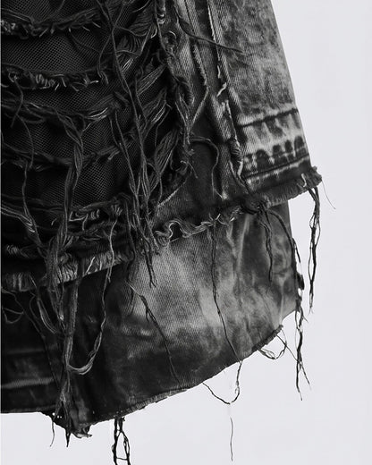 New Raw Hem Ripped Black Jean Shorts