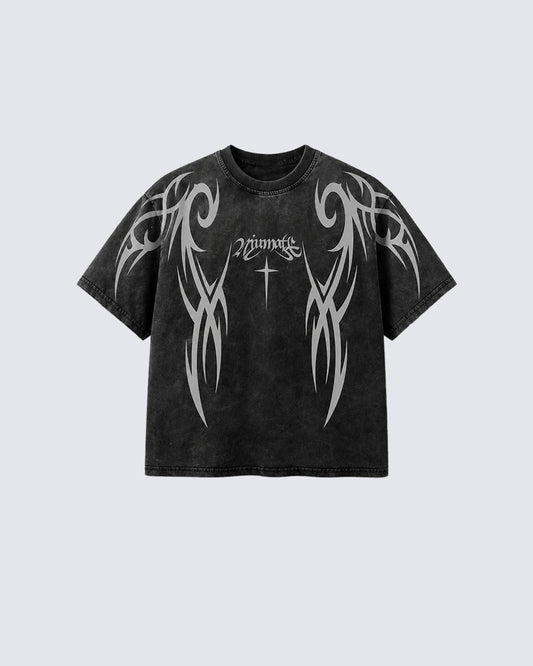 Retro Distressed Washed Design Printed Short-Sleeved T-Shirt
