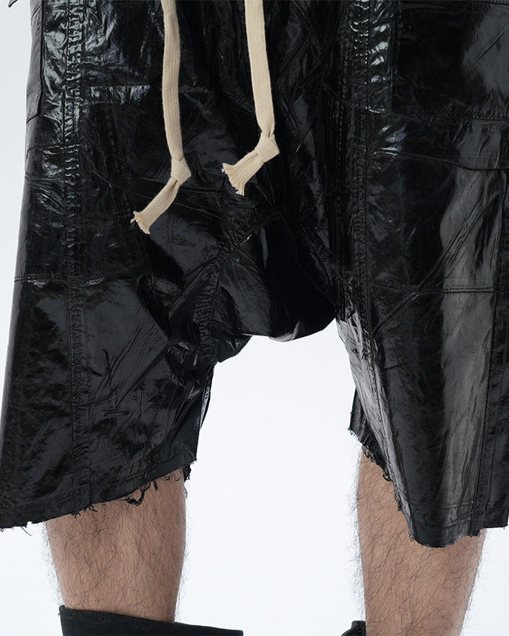 New Glossy Coated Gothic Cargo Denim Shorts