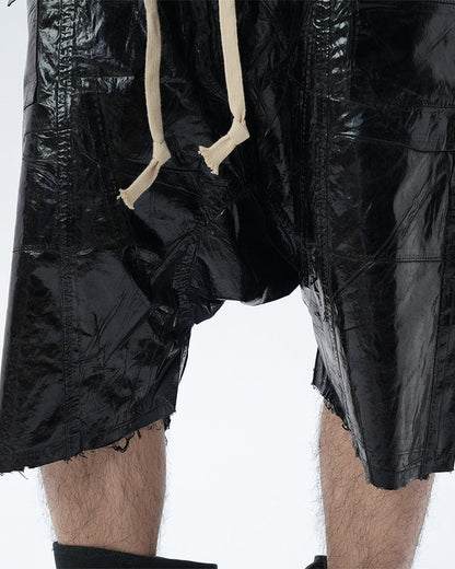 New Glossy Coated Gothic Cargo Denim Shorts