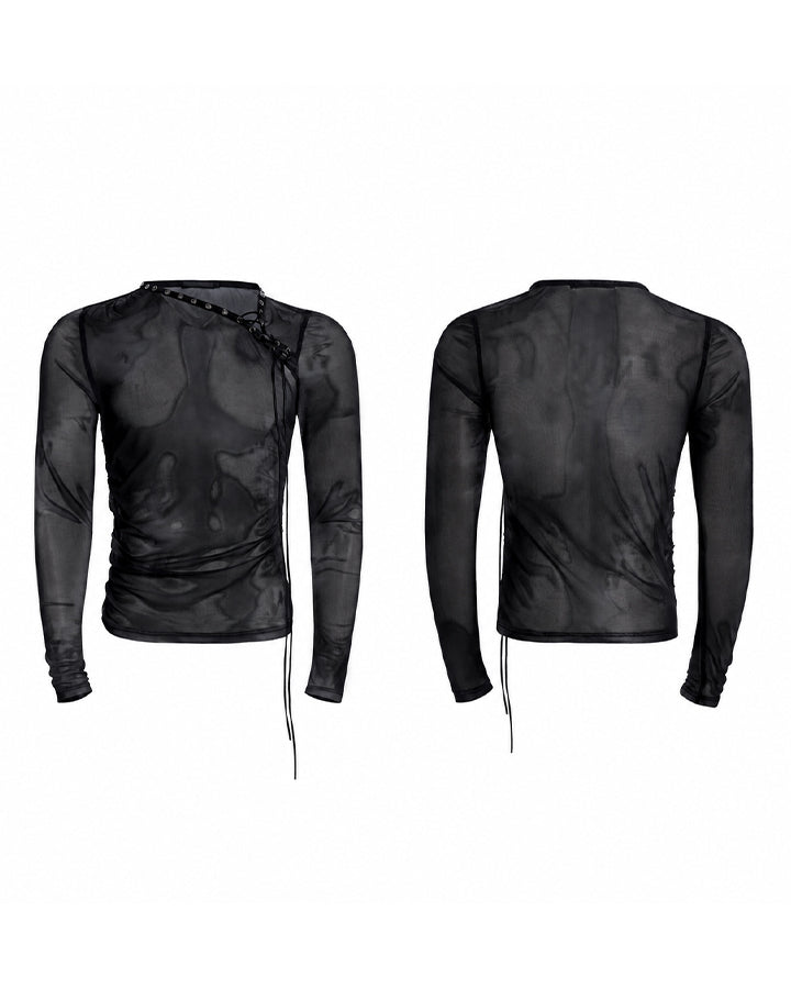 Subculture Gothic Lace-Up Sheer Mesh Long Sleeve Top New