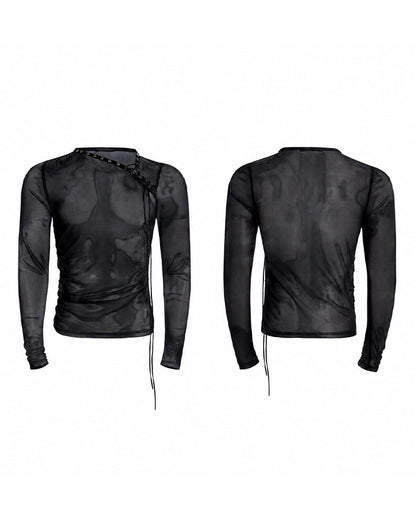 Subculture Gothic Lace-Up Sheer Mesh Long Sleeve Top New