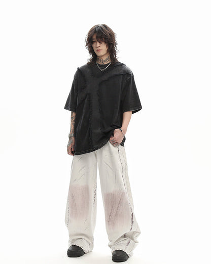 New Vintage Gothic Frayed Cross Graphic T-Shirt