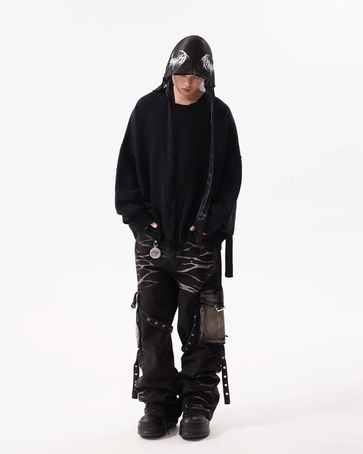 KIIKIO Gothic Strappy Cargo Wide Denim Pants