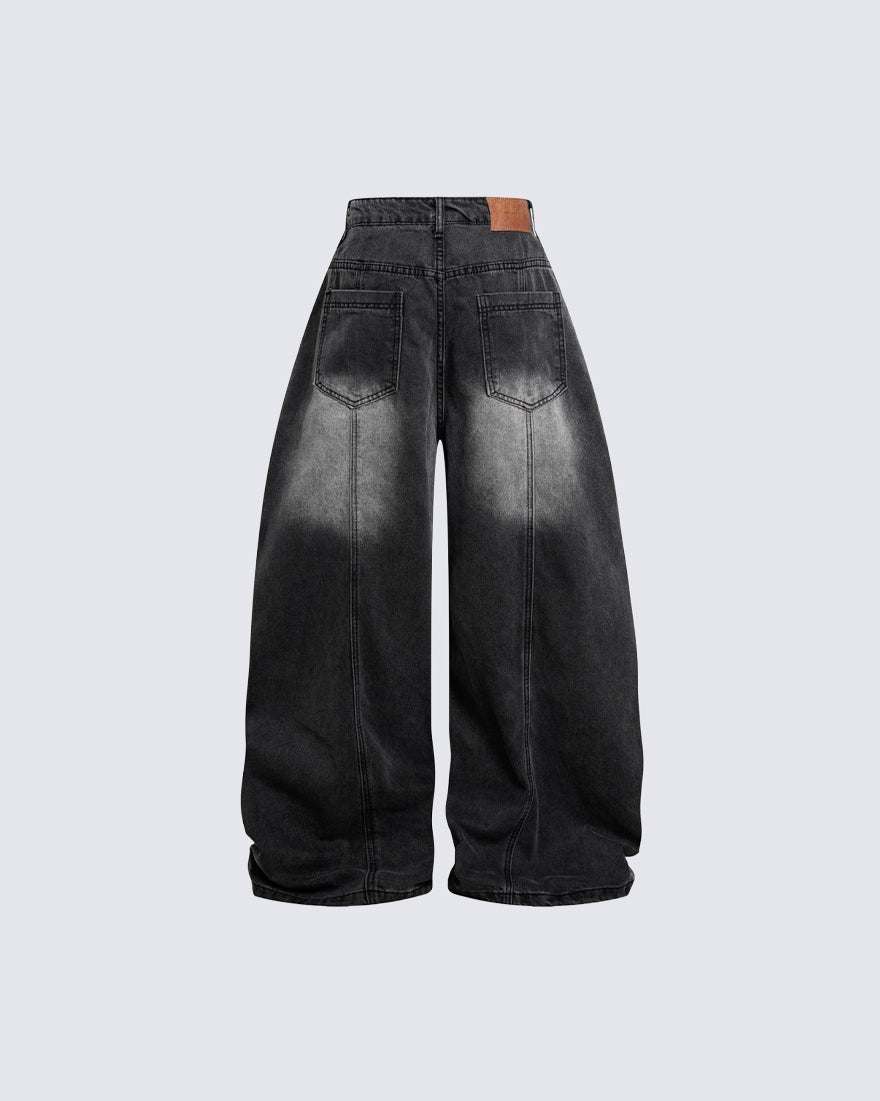 New Vintage Washed Panel Wide Denim Pants