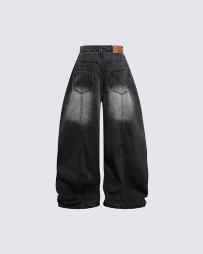 New Vintage Washed Panel Wide Denim Pants