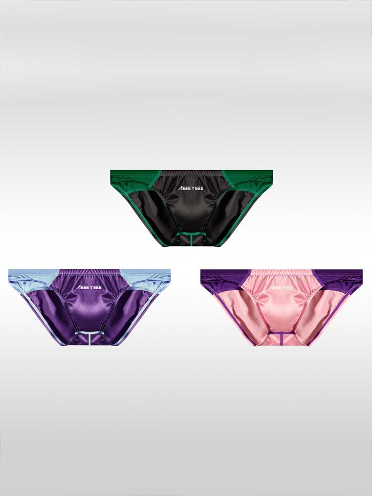 Men's Sexy Low-Rise Satin Colorblock Briefs