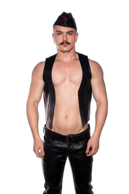 Prowler RED Leather Vest Waistcoat Black with Red Side Stripe