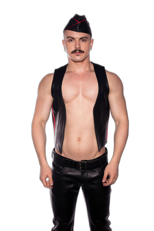 Prowler RED Leather Vest Waistcoat Black with Red Side Stripe