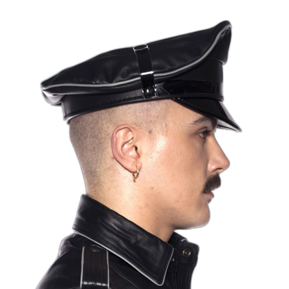 Prowler RED Leather Military Muir Cap Grey Trim