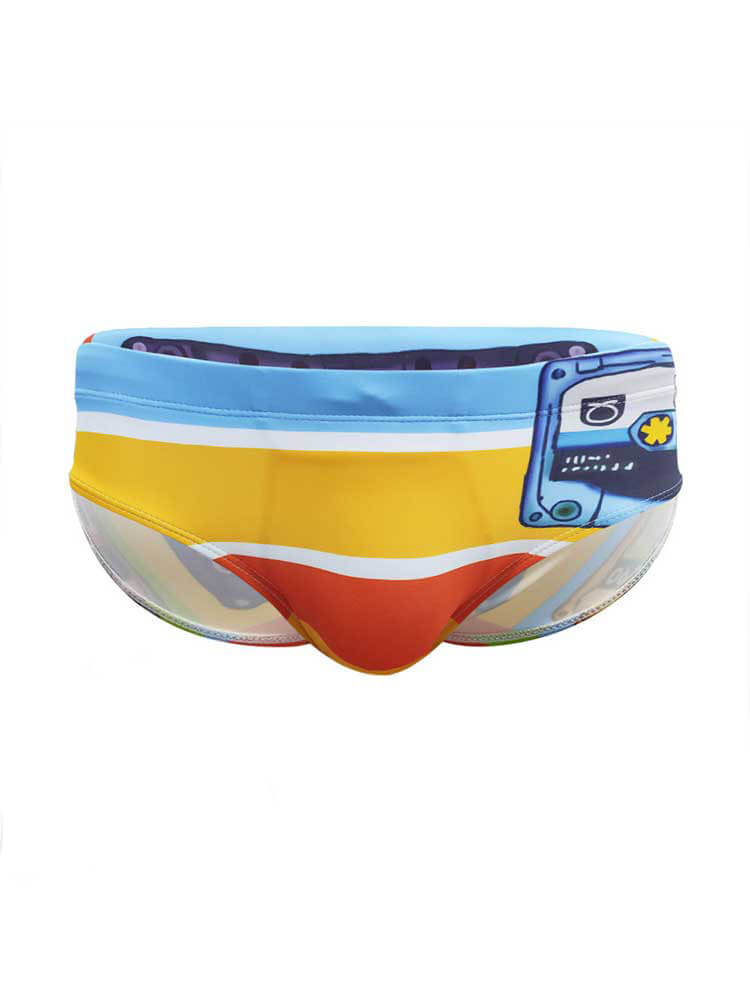 Men's Sexy Striped Cassette Tape Print Swim Briefs