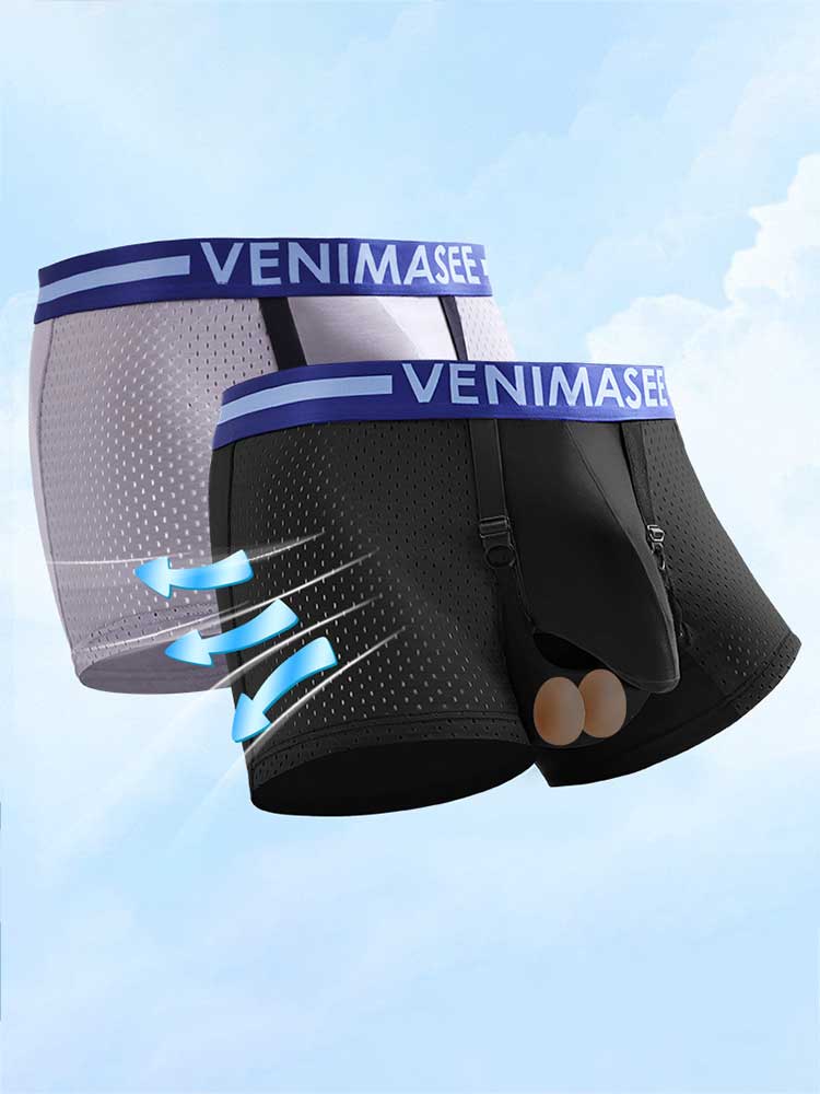 Men's Adjustable Scrotal Support Mesh Boxer Briefs