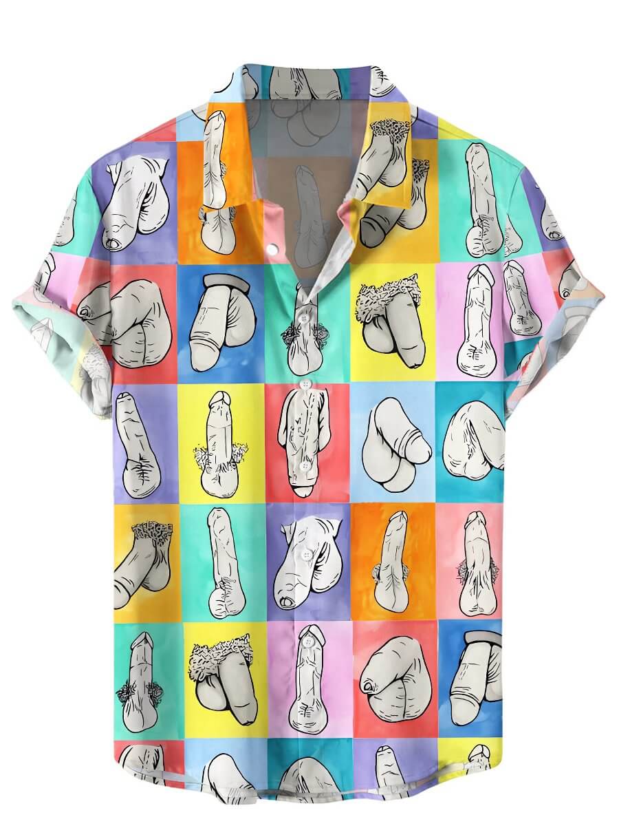 Men's Cocks Print Colorblock Short Sleeve Shirt