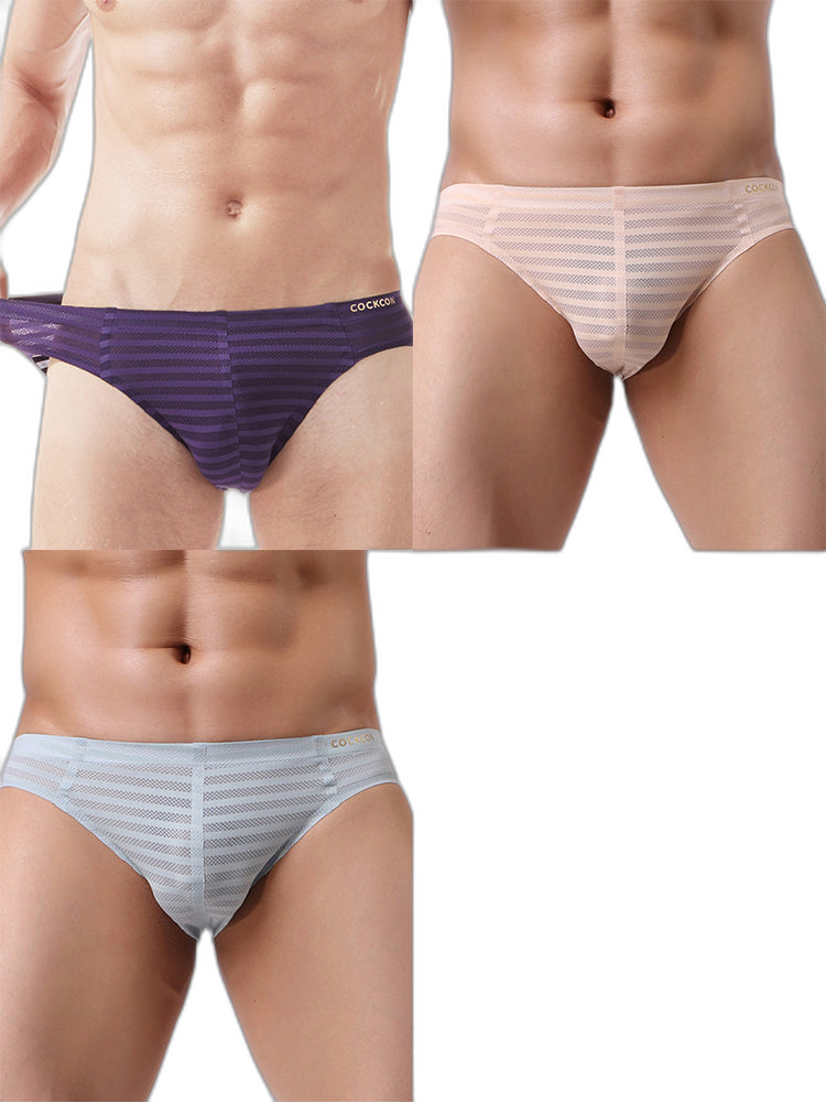 3 Pack Men's Mesh Nylon Breathable Solid Color Bikini